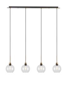 DK1224  Lori Linear Pendant, 4 Light Adjustable E27, Antique Gold/Clear Open Mouth Round Globe Shades